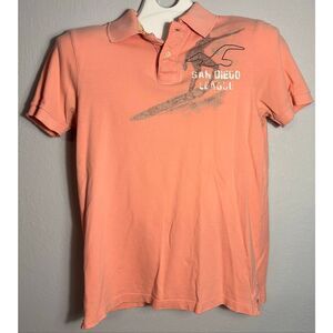 Vintage Mens Hollister Peachy Pink Short Sleeve Polo Shirt Size Large